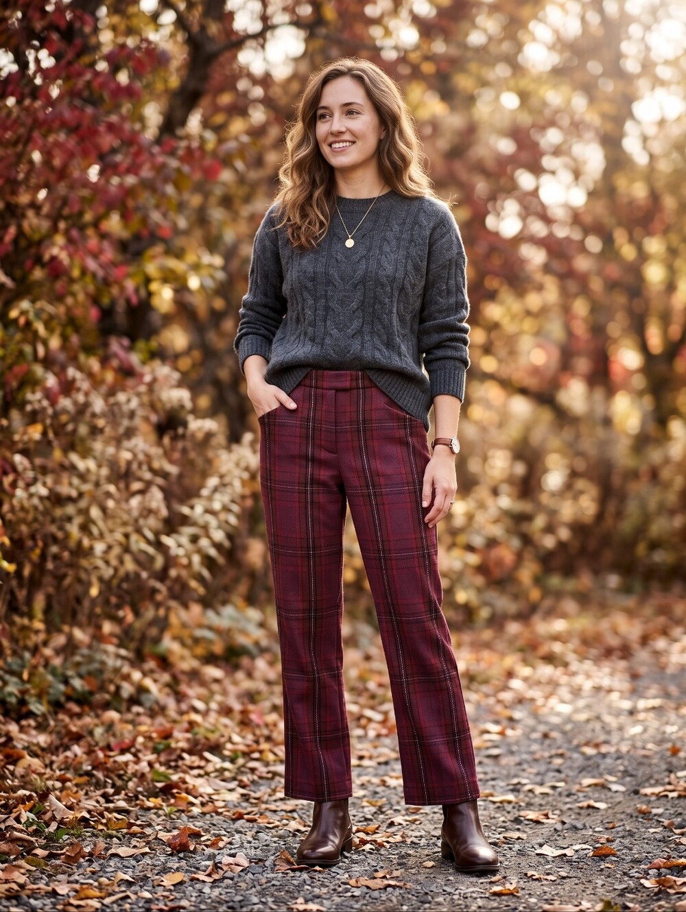rag & bone Burgundy Plaid High Rise Trousers Dark Academia Corpcore Pants